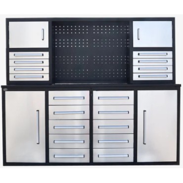 Établi de garage en acier inoxydable Steelman de 7 pi (18 tiroirs et 4 armoires) - Gris